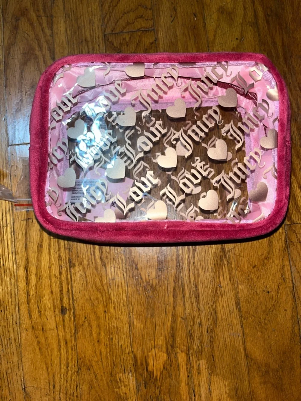 NWT Juicy Couture Clear Cosmetic Bag with Velvet Trim and Juicy Travel Bottle